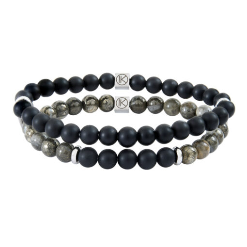 Bracelet homme pyrite et agate noire - L