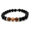 Bracelet homme bois fossile et agate noire - L