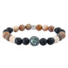 Bracelet homme bois fossile, agate noire, perle de Tahiti - L