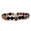 Bracelet homme bois fossile, agate noire, perle de Tahiti - M
