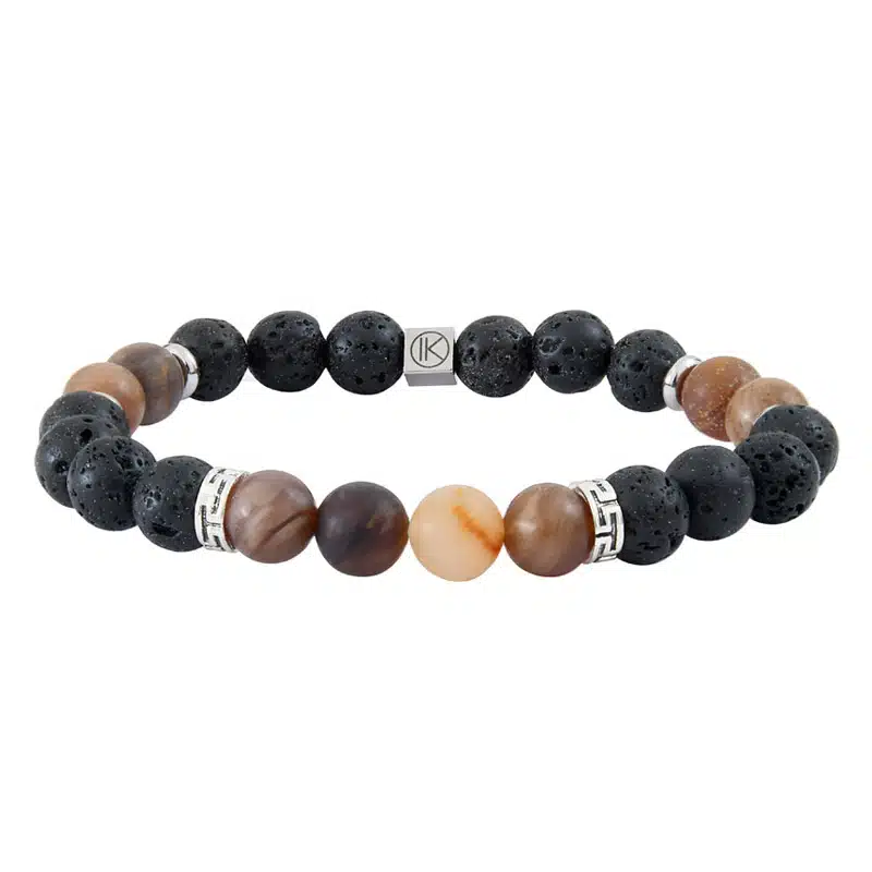 Bracelet homme bois fossile et pierre de lave - L