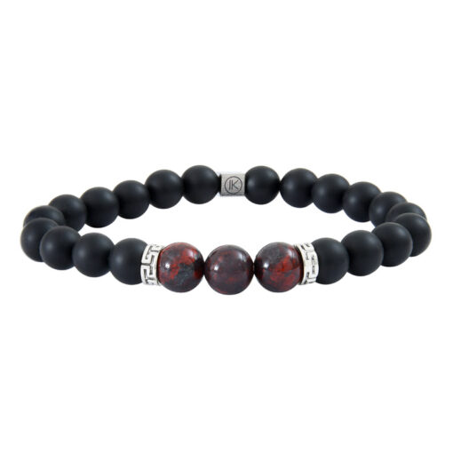 Bracelet homme jaspe rouge et agate noire - L