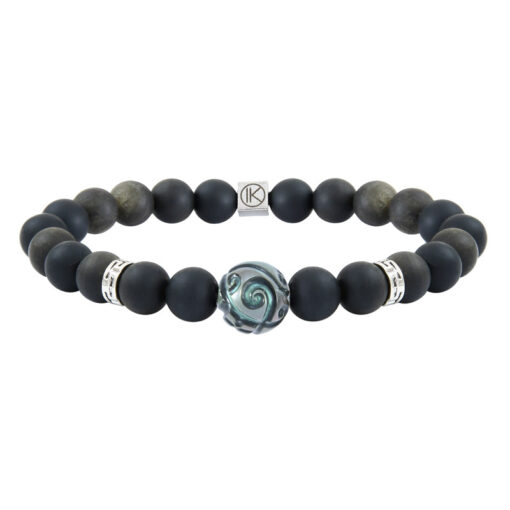Bracelet homme obsidienne dorée et perle de Tahiti gravée - L – Image 2