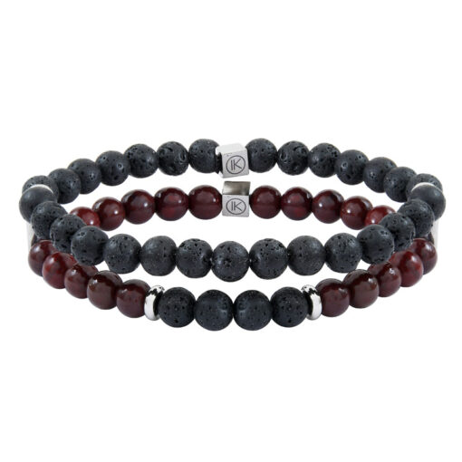 Bracelet homme jaspe rouge et pierre de lave - M