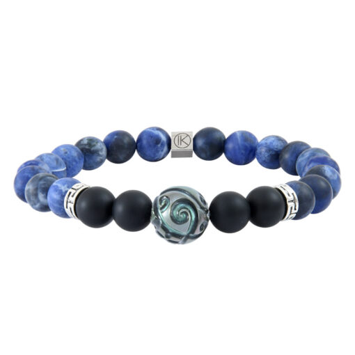 Bracelet homme sodalite, agate noire, perle de Tahiti gravée - L – Image 2