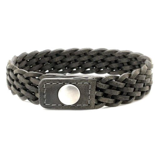 Bracelet homme cuir fermoir pression vert de gris – M
