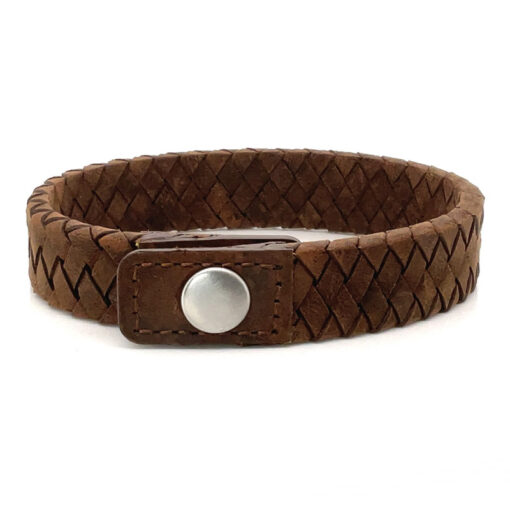 Bracelet homme cuir fermoir pression marron – M