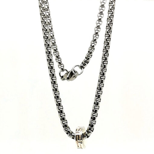 Collier homme chaîne acier motif argent