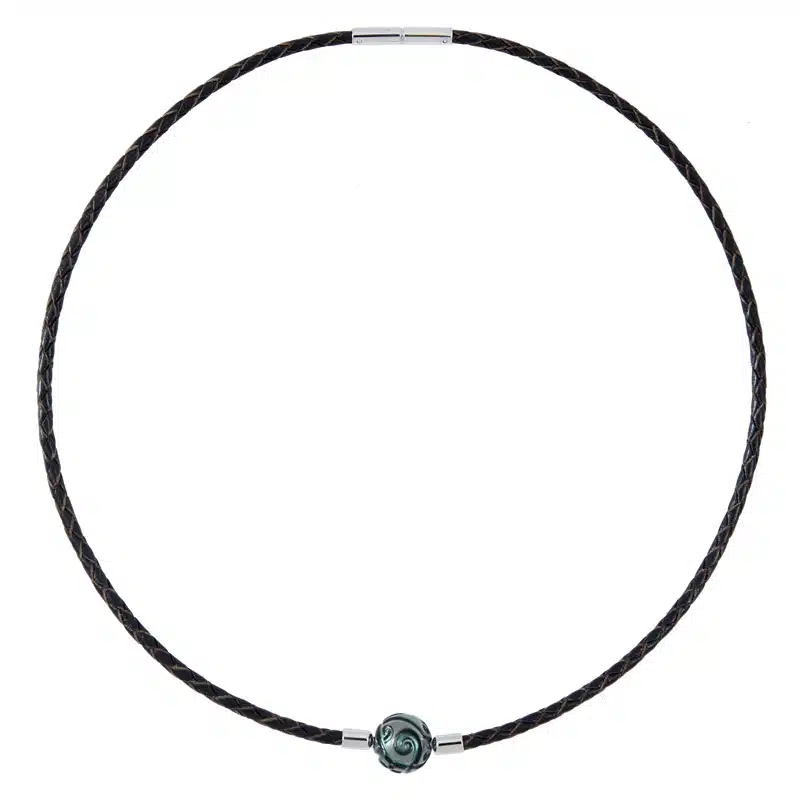 Collier cuir tressé perle de Tahiti gravée – Image 2