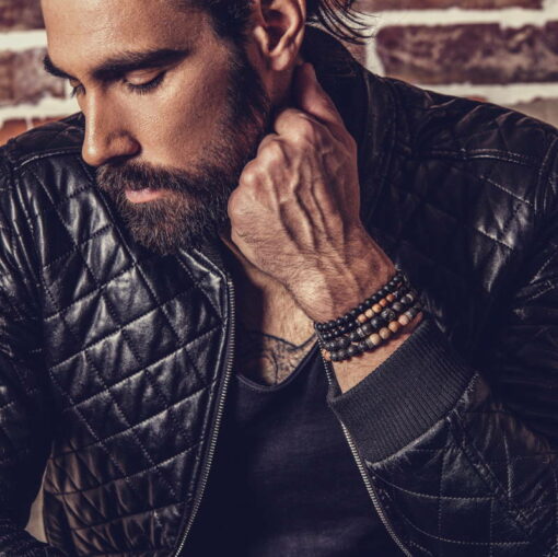 Bracelet homme obsidienne et bois fossile - L – Image 2
