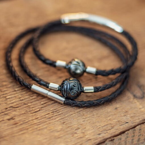 Bracelet homme cuir perle de Tahiti gravée – L