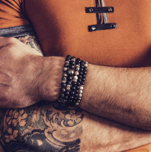 Bracelet homme pyrite et agate noire – M – Image 2