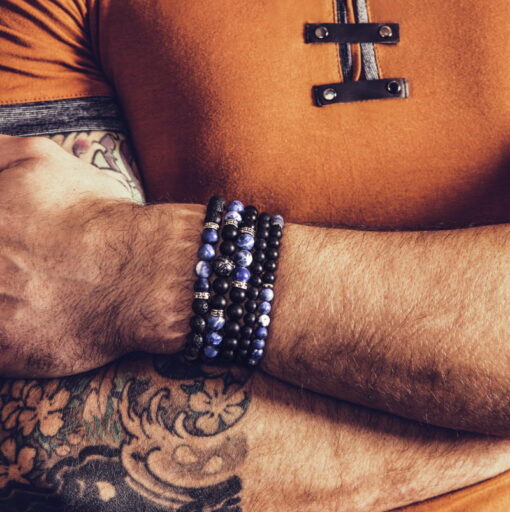 Bracelet homme sodalite et agate noire - L – Image 2