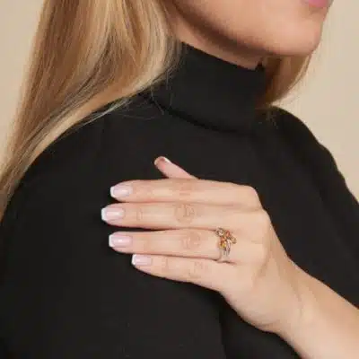 Bague ambre multicolore et argent - 54