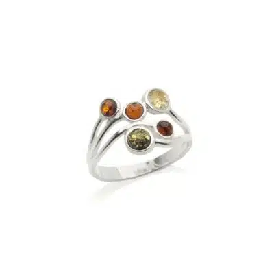 Bague ambre multicolore et argent - 54