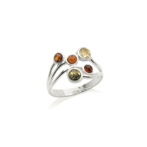 Bague ambre multicolore et argent