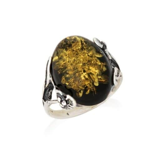 Bague ambre vert et argent
