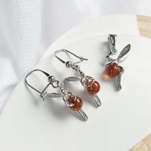 Boucles d’oreilles ambre et argent – Image 2