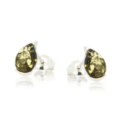 Boucles d’oreilles ambre vert et argent