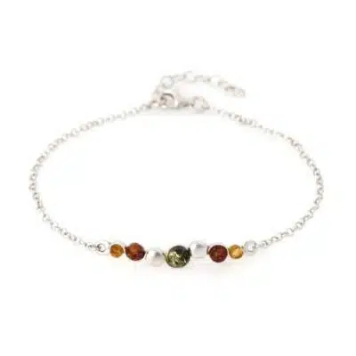 Bracelet ambre multicolore et argent