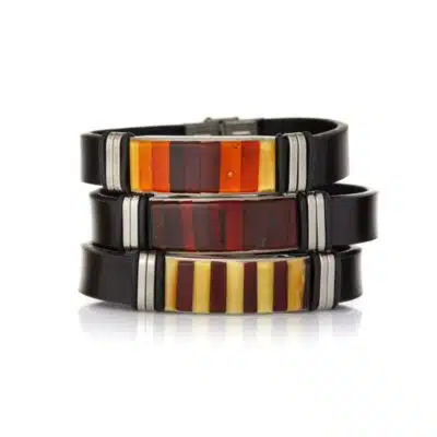 Bracelet mosaïque ambre et caoutchouc