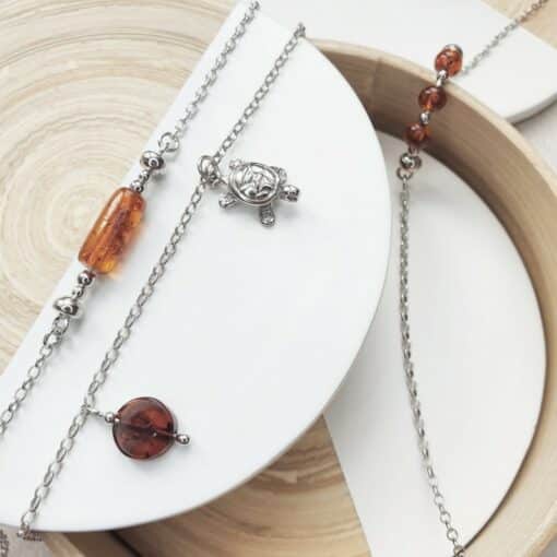Chaîne de cheville ambre et argent – Image 2