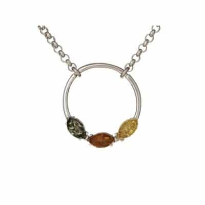 Collier ambre multicolore et argent