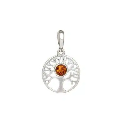 Pendentif ambre et argent arbre de vie