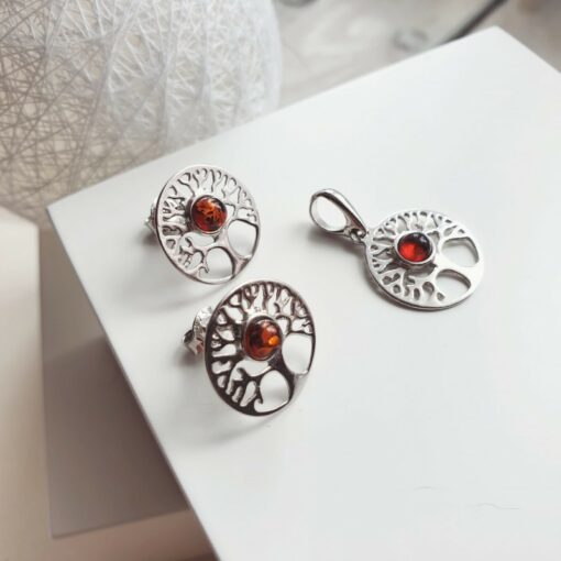 Pendentif ambre et argent arbre de vie – Image 2