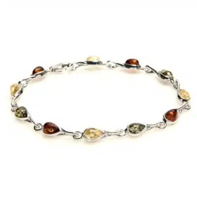 Bracelet ambre multicolore et argent