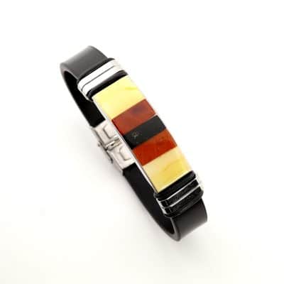 Bracelet homme ambre et cuir