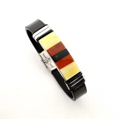 Bracelet homme ambre et cuir