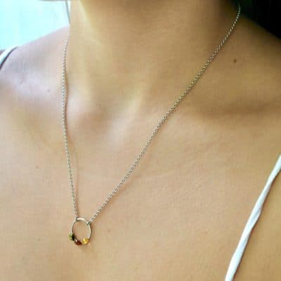 Collier ambre multicolore et argent