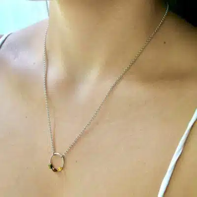 Collier ambre multicolore et argent