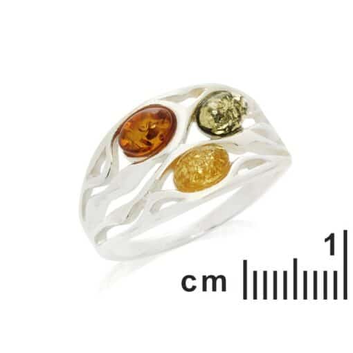 Bague ambre multicolore et argent – Image 2