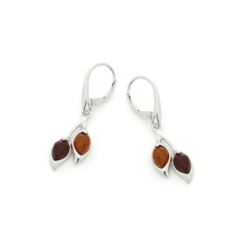 Boucles d’oreilles ambre multicolore et argent