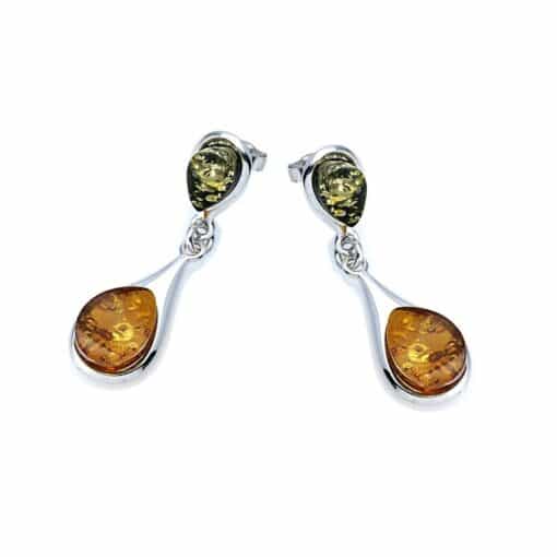 Boucles d’oreilles ambre multicolore et argent
