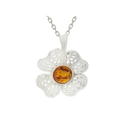 Pendentif ambre trèfle à quatre feuilles
