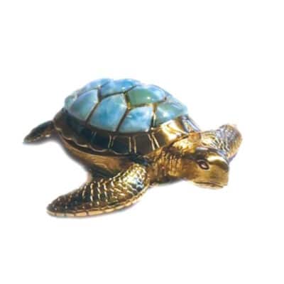 Tortue larimar et laiton