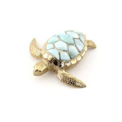 Boîte tortue en larimar et laiton