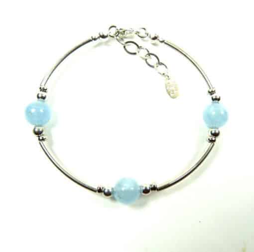 Bracelet aigue-marine tubes argent