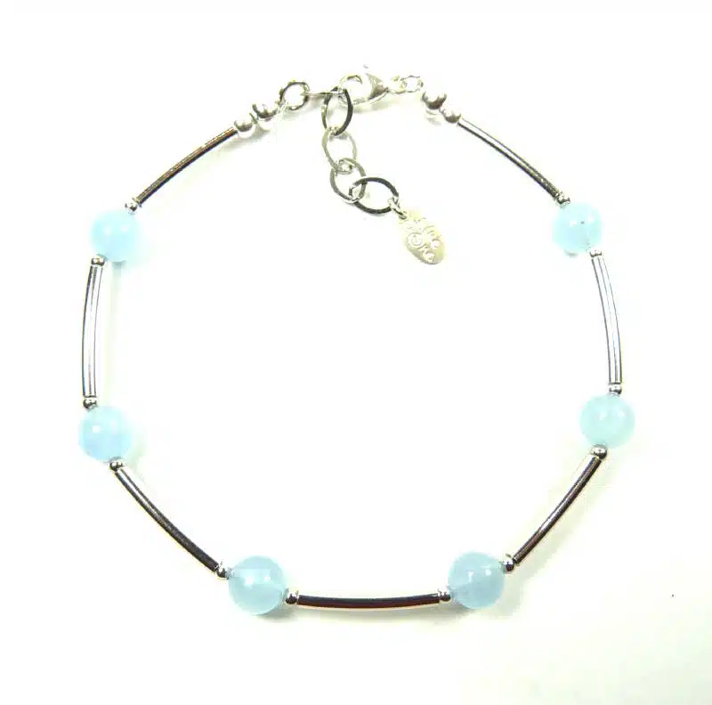 Bracelet aigue-marine tubes argent
