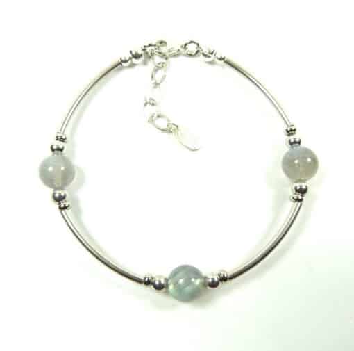 Bracelet labradorite tubes argent