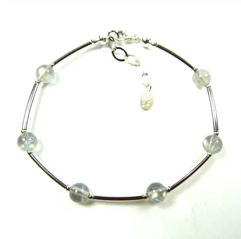 Bracelet labradorite tubes argent