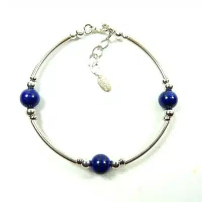 Bracelet lapis-lazuli tubes argent