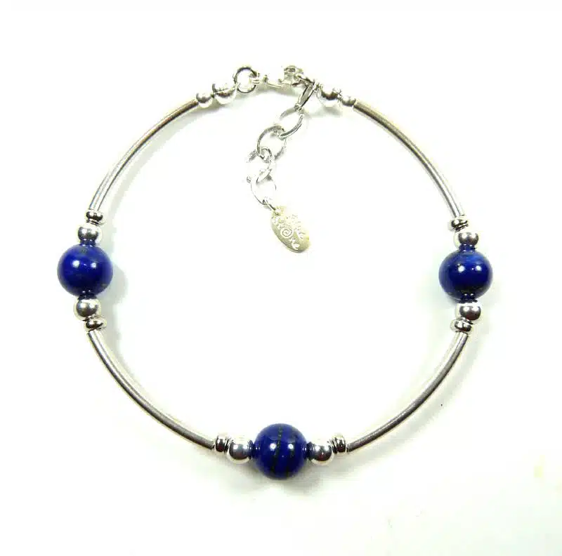 Bracelet lapis-lazuli tubes argent
