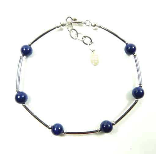 Bracelet lapis-lazuli tubes argent