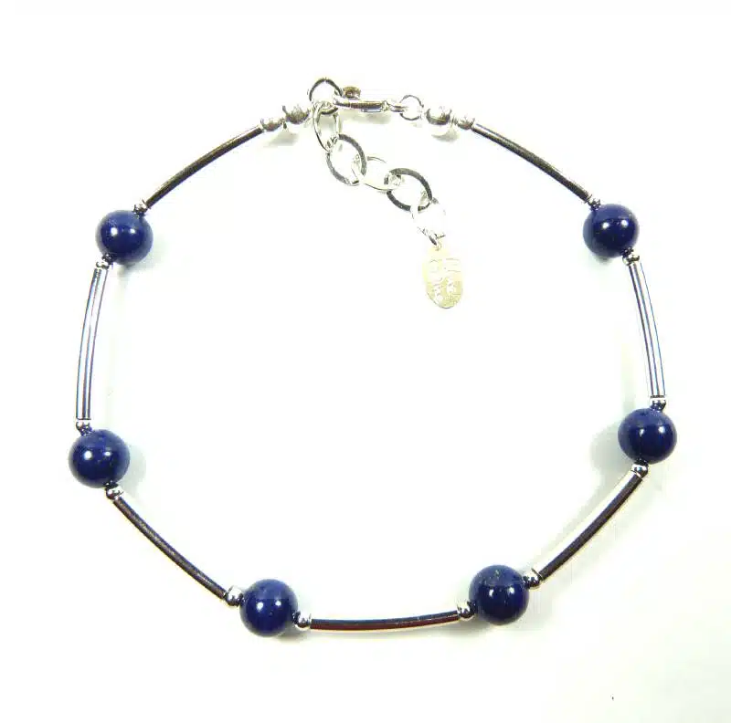 Bracelet lapis-lazuli tubes argent