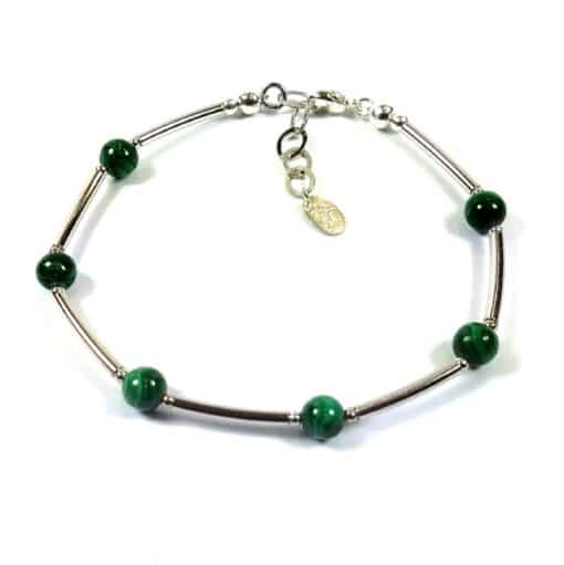 Bracelet malachite tubes argent