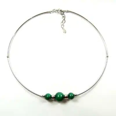 Collier malachite tubes argent